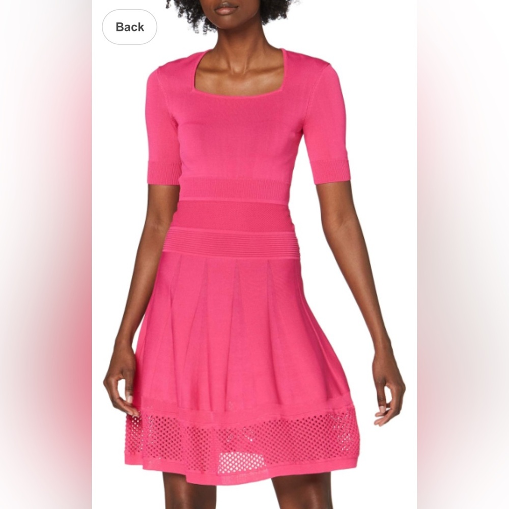 Pinko Women's Ponza Dress Square Neck Fit & Flare Fuchsia Large Item#1B14JH  NWT
